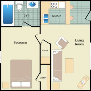 1 Bed / 1 Bath / 400 - 600 ft² / Rent From: $180/Week